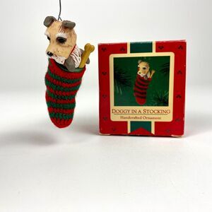 Hallmark Doggy In A Stocking Christmas Ornament Keepsake 1985 Puppy Dog Sock